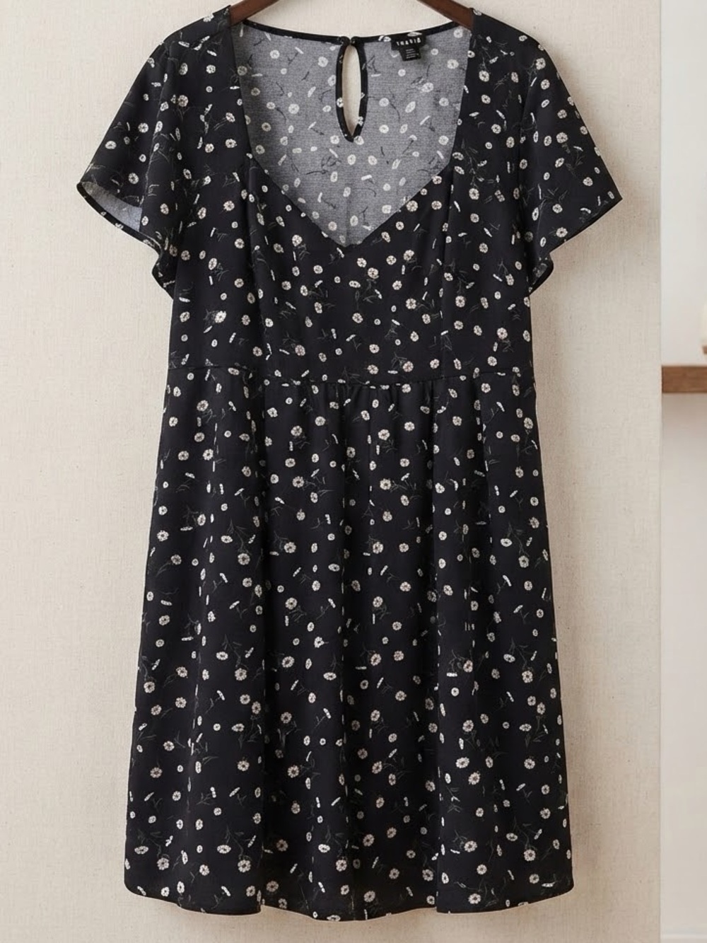 Torrid Black Floral V-Neck Flutter Sleeve Dress